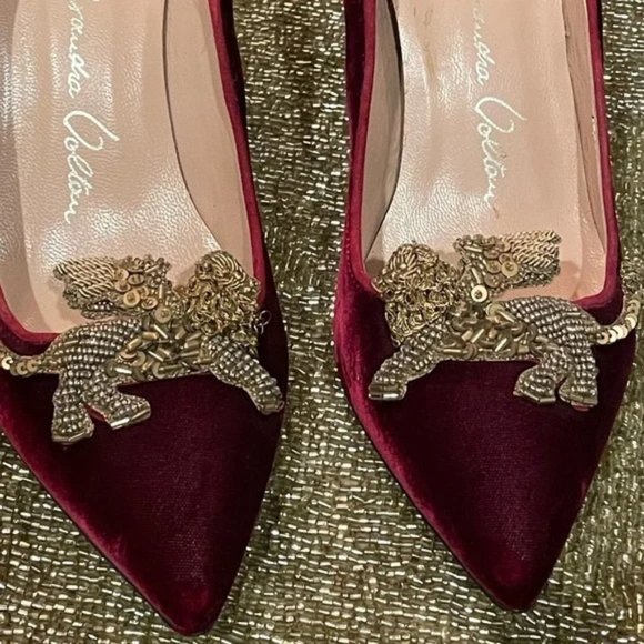 Burgundy Velvet Pumps - Picture 2 of 6